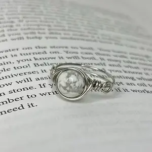Howlite Stainless Steel Wire Ring Handmade Calming Stone for Stress Relief & Meditation Available in All Sizes
