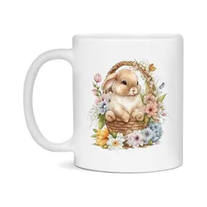 Easter Bunny Coffee Mug, Hoppy Easter Basket Easter Gift, Cute Bunny Mug, 11Oz Or 15Oz White Ceramic Cup, Double-Sided 8AY