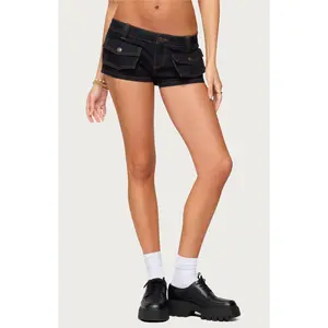 Edikted Women's Cavella Stretchy Denim Micro Shorts
