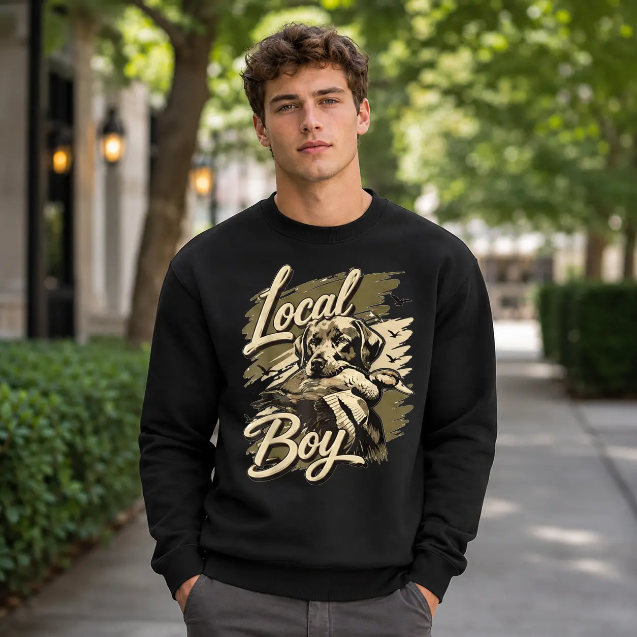 Local Boy Duck Hunting Sweatshirt, Vintage Dog Duck Graphic Crewneck, Country Boy Shirt, Retro Hunting Season Pullover, Western Outdoor Sweatshirt, Duck Hunter Gift, Dog Lover Gift