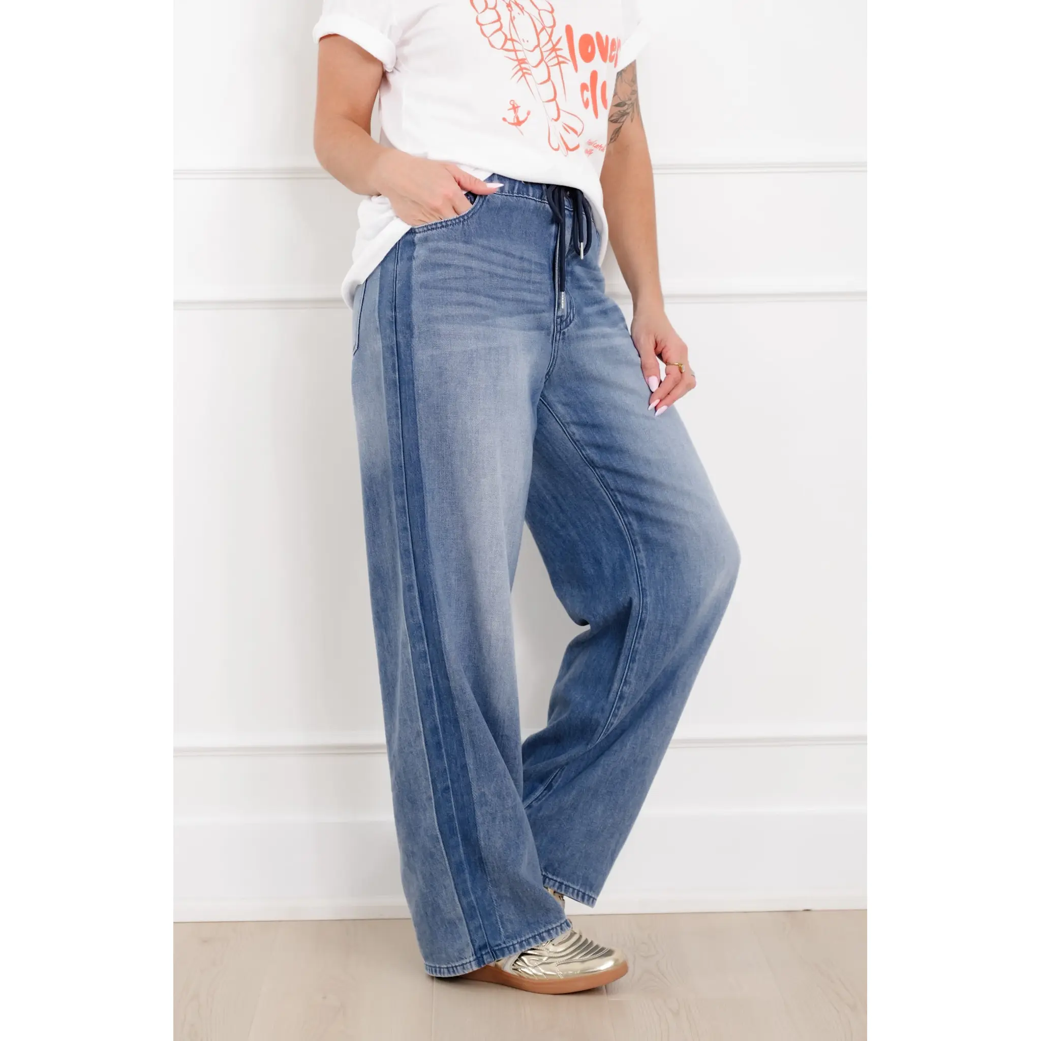 Judy Blue The Danielle High Rise Medium Wash featherweight  Wilhelmina Elastic Waistband with Side Panels