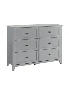 Gaomon Gray Sturdy 6-Drawer Dressers, Wood Cabinet Chest with Deep Drawers and Nickel Round Handles, Bedroom & Living Room Organizer, Sturdy Dressers