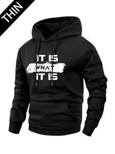 Unisex Hoodie Men's Sports Hooded Jacket, Fashionable Casual Sportswear Streetwear with Hood, Featuring "IT IS WHAT IT IS" Letter Pattern Print, Machine Washable, Regular Fit, Includes Pockets, Suitable for Both Men and Women, Ideal Gift for Husband or Bo