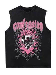 Graphic Tank Top Sleeveless Fire Flame Cross Print Gothic Novelty Tee Shirt