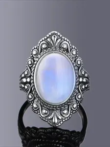 Vintage Oval Natural Moonstone Rings For Women Silver Plated Jewelry Finger Ring Gemstone Rings Party Gift