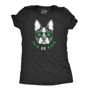 Womens Erin Go Bark T Shirt Funny Saint Patricks Day St Patty Clothes Dog Tee Funny Womens T Shirts Cute Vintage Fashion Casual Ladies T-Shirt Gift Saint Patrick's Day Tops for Women Funny Dog Top Women's Black