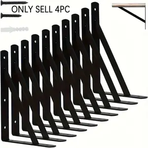 Iron Shelf Brackets 4-Pack, Support Brackets for Wall Mounted Shelves, Bookshelf Holders for Home Storage & Display