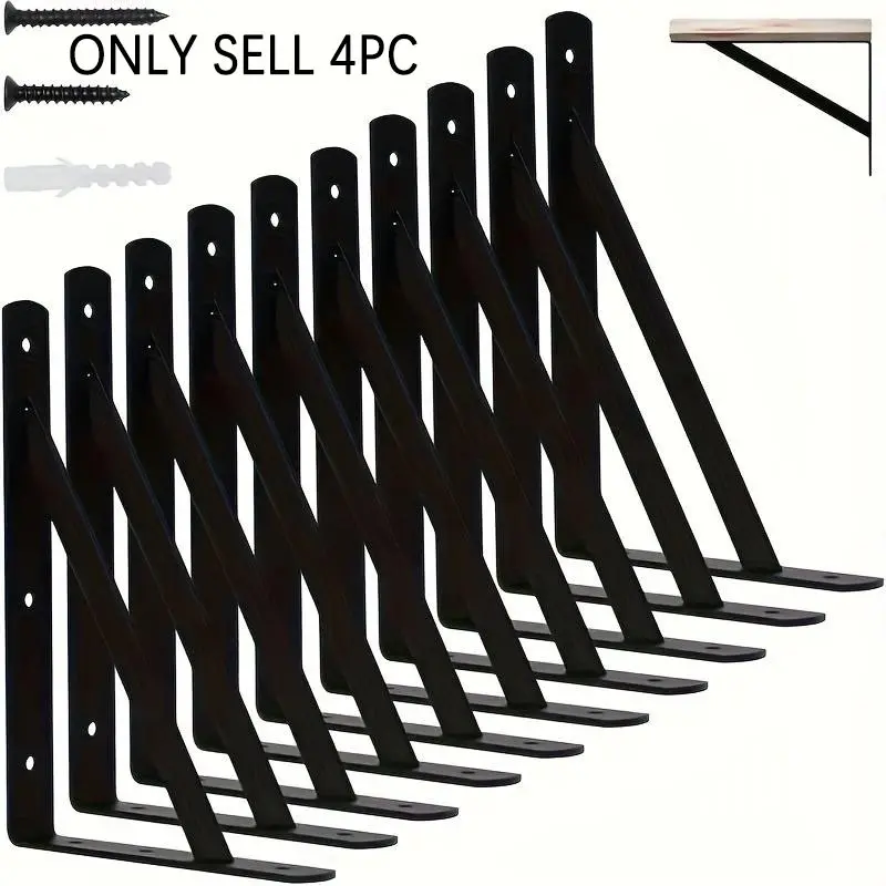 Iron Shelf Brackets 4-Pack, Support Brackets for Wall Mounted Shelves, Bookshelf Holders for Home Hanging Storage & Display