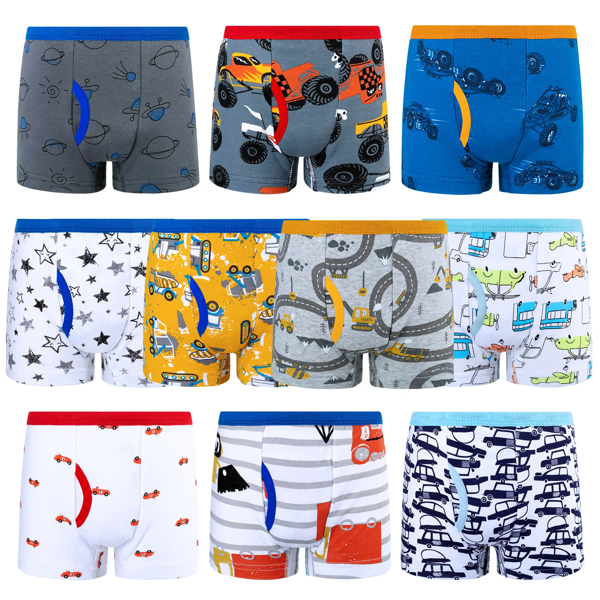 BIG ELEPHANT 10-Pack of Boys' Boxer Briefs - Soft, Breathable and Comfortable 100% Cotton Briefs with Fun Dinosaur Graphics, Sizes 3T-10Y