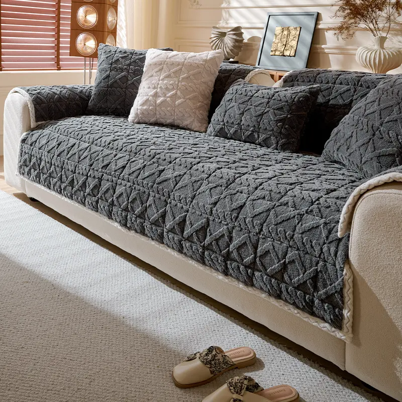 Artificial Fur Sofa Cushion, 1 Count Non-Slip Cushion, Soft Thick Plush Material, Winter Warmth, Pet Friendly, Anti slip protection, Perfect Living Room & Bedroom Decor, Quilted Sofa Cover