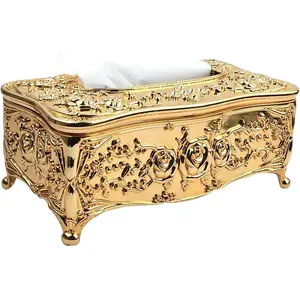 Luxurious Rose Tissue Box Holder, Stylish Bling Acrylic Tissue Box Cover for Bathroom Vanity Countertops, Bedroom Dressers, Night Stands, Desks & Tables (Gold)
