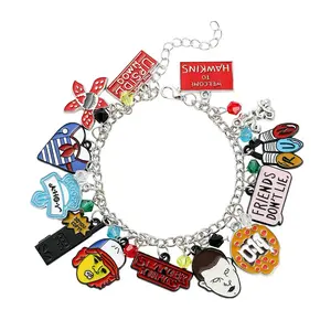 80s Retro Mystery Inspired Charm Bracelet – Vintage TV Style Metal Charm Bracelet with Guitar, Sailor Outfit & Retro Icons, Adjustable Fan Bracelet Jewelry Gift