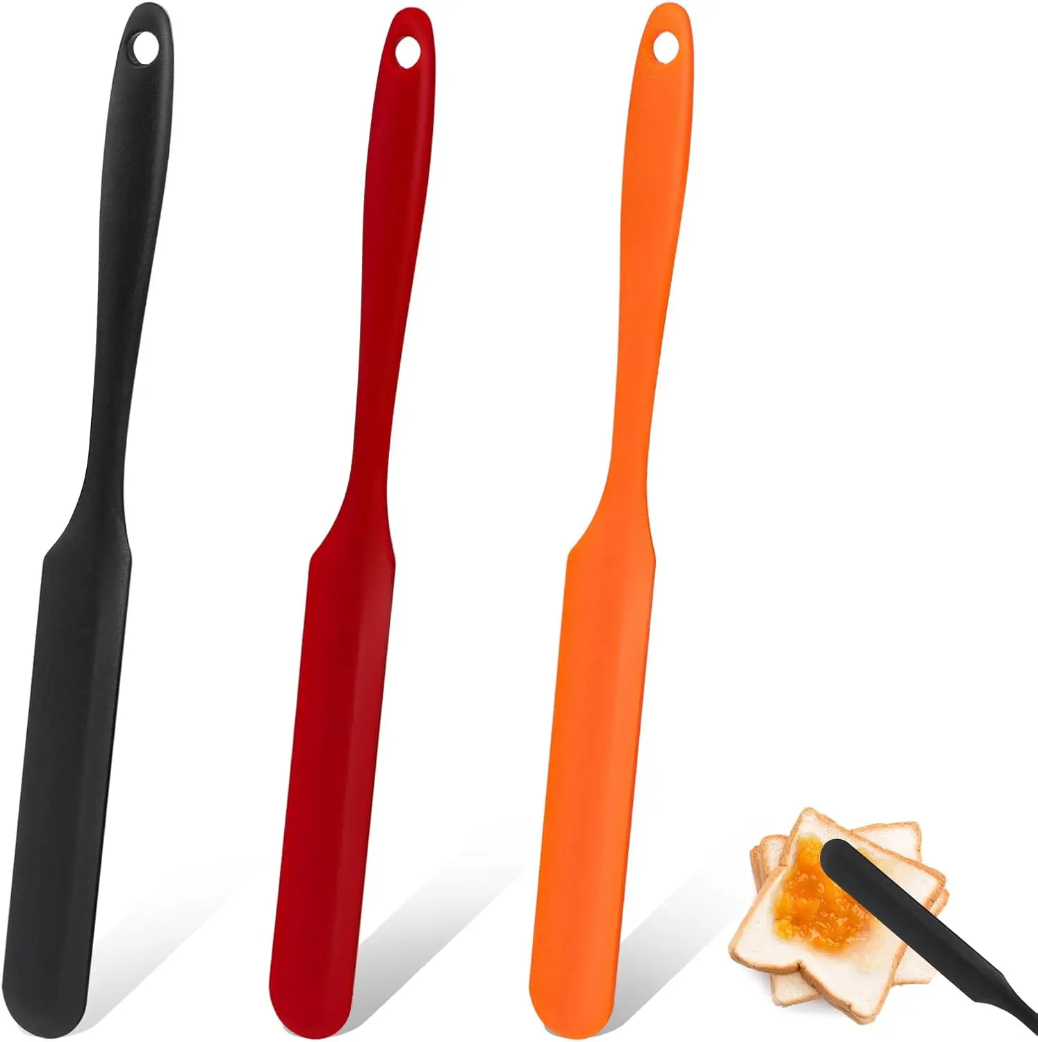 3pcs Jar Spatula, Silicone Jar Spatula Heat Resistant Kitchen Spatulas with Long Handle, Jam Spreader Cake Cream Butter Spatulas Mixing Batter Scraper for Jars Baking Cake Icing