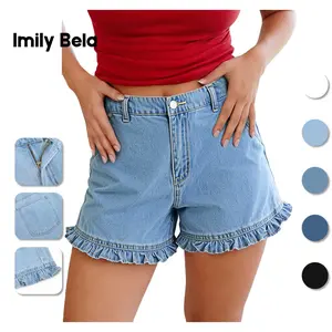 Imily Bela Womens Summer Ruffle Denim Shorts Cute High Waisted Cotton Short Jeans with Pockets