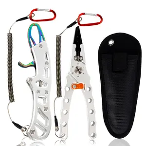 [W] Single Piece Aluminum Fishing Tool Set - Versatile Pliers Kit Including Hook Remover, Split Ring Tool, And Lip Gripper for Fishermen - Sturdy, Manual, Silver End, Without Battery