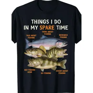 Humorous Fishing Graphics T shirt for Men Featuring Spare Time Activities with Bass and Trout Illustrations for Year Round Wear