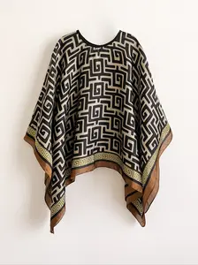 Elegant Geometric Print Shawl, Vibrant Silk Scarf, Fitted Animal Shape Wrap, Perfect for All Seasons Travel, Geometric Pattern, Versatile Use