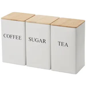 3-Piece Home Kitchen Food Storage Canisters, Black White Metal Design for Coffee Beans Tea Sugar, Versatile Holiday Gift