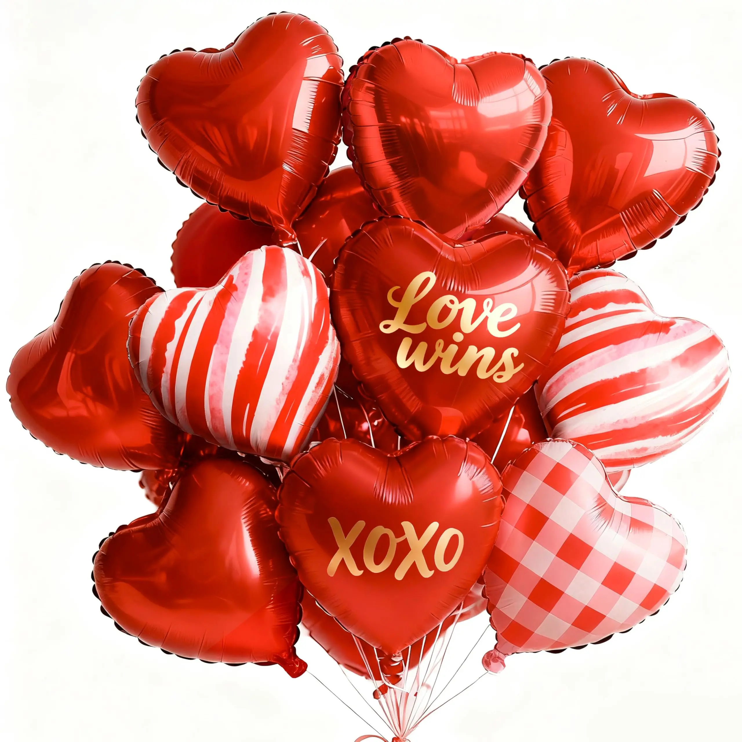 PartyWoo Mother's Day Balloons 15pcs 18 Inch Foil Love XOXO Red Heart Balloons Set for Romantic Valentine's Day Galentine's Day Wedding Anniversary Engagement Bridal Shower Proposal Mother's Day Party Decorations
