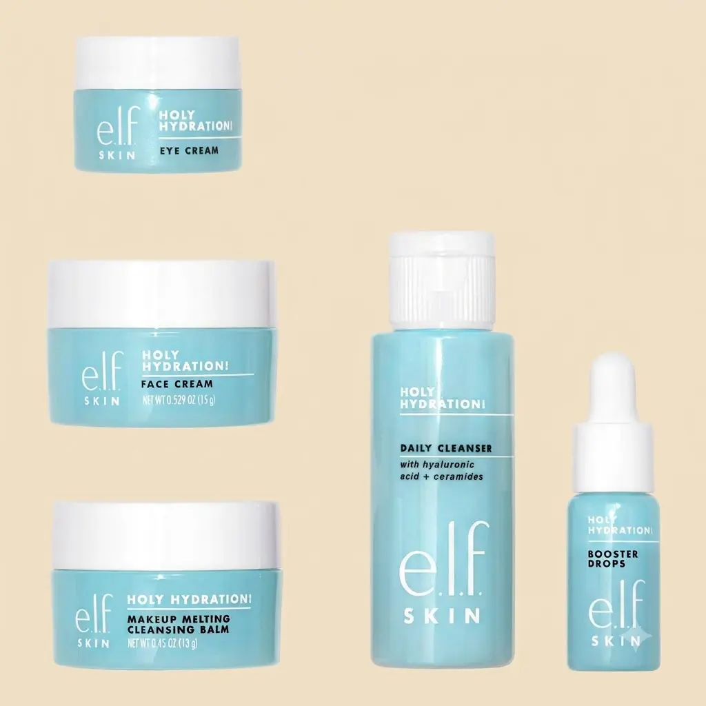 e.l.f. SKIN Holy Hydration Mini Skincare Kit Cleanser Balm Moisturizer Eye Cream Hydrating Travel Size Set Vegan