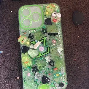 Junk Case - Green Glitter Design with Cute Characters and Sparkles for iPhone 12 Pro Max