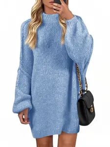 Imily Bela [Oversized] Womens Sweater Dress mock neck Casul Puff Long Sleeve Fall Chunky Knit Loose Tunics Pullover Tops