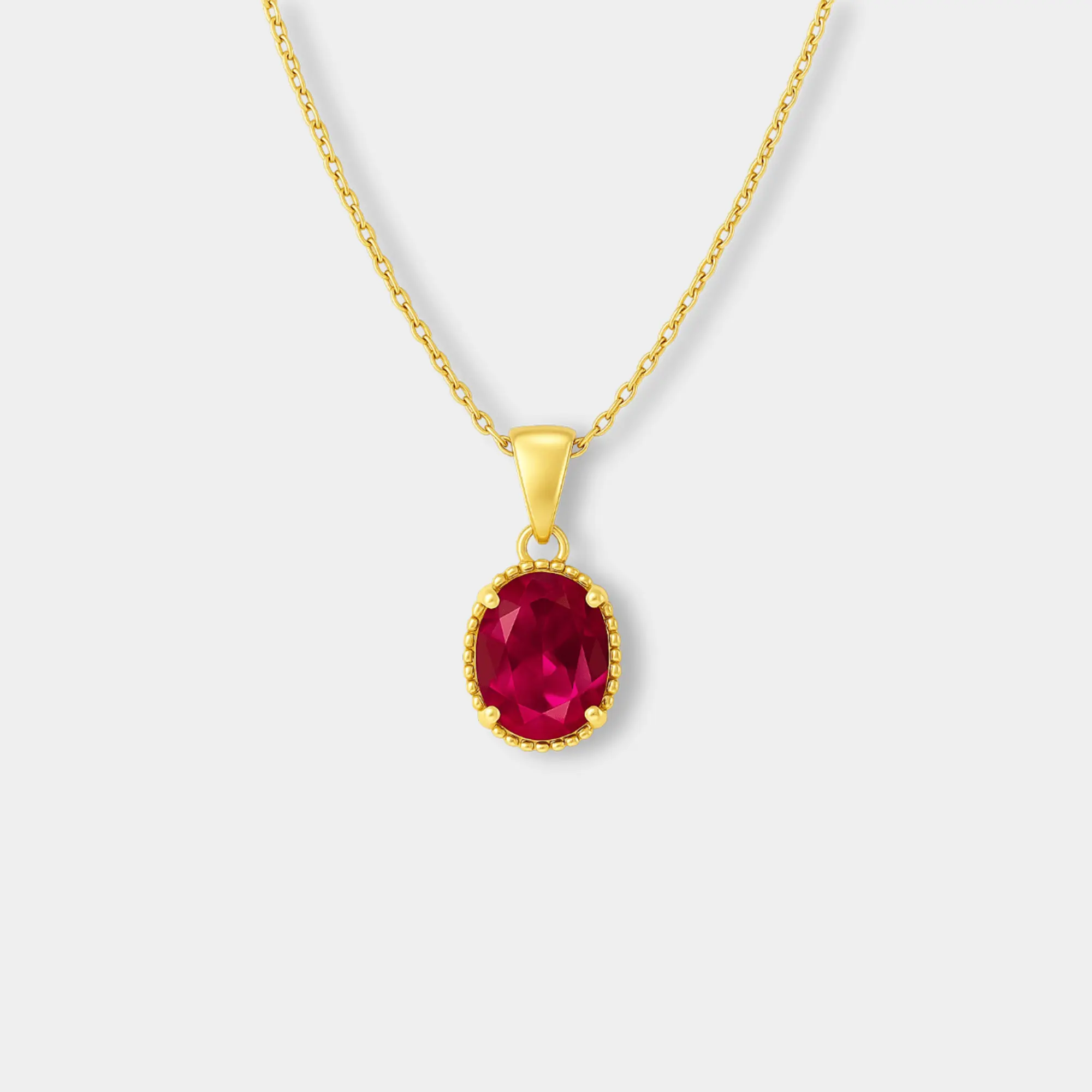 925 Sterling Silver Oval Created Ruby Pendant Necklace – July Birthstone Gift