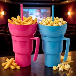 2-in-1 Popcorn & Drink Cup, 30oz, Perfect for Binge-Watching, Movies, and Snacks, with Straw and Handle