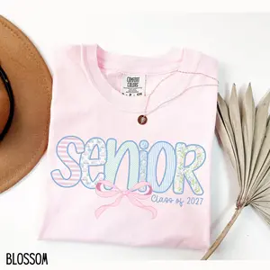 Senior Class of 2027 Comfort Colors T-Shirt, Coquette Bow Graduation Tee, Cute Floral Senior Shirt, Blossom Pink Grad Gift T-Shirt for High School Girls