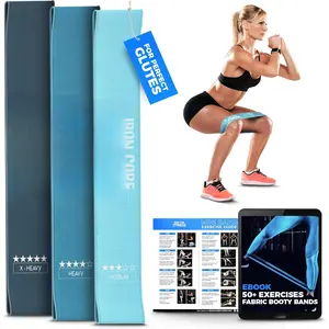Fabric Mini Resistance Bands Sets for Trainers, Bootcamp, Gym for Men and Women in Fun Colors - Ebook, Videos and Workout Chart Included by