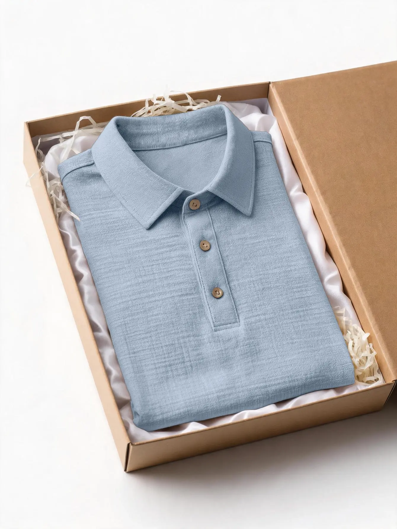 Men's Solid Plain Short-Sleeve Button-Front Regular Fit Texture Linen Commuter Polo Shirt - Turn-Down Collar, Minimalist, European-American Understated Luxury Casual Basic Top