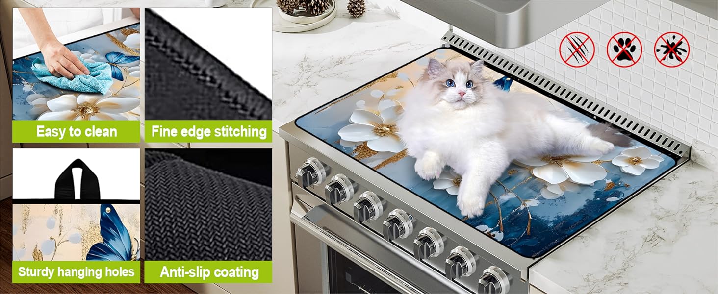 JOYFINITY Multi-Design Stove Top Cover for Glass/Electric Stoves - 3-in-1 Heat-Resistant Protector Mat, Non-Slip Drying Rack