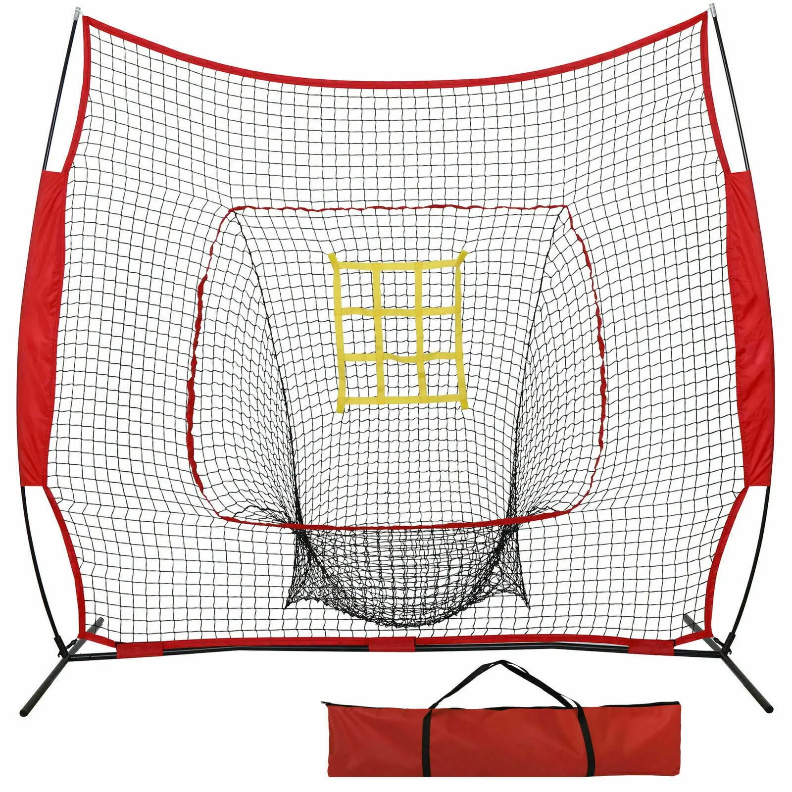 SuperDealUsa 7x7 Baseball Rebounder Net, Portable Softball Training Aid with Heavy-Duty Steel Frame for Batting Practice, Pitching Training Equipment with Strike Zone & Carry Bag