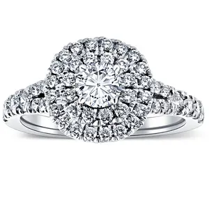 1 Ct TW Diamond Cushion Halo Engagement Ring in White Gold