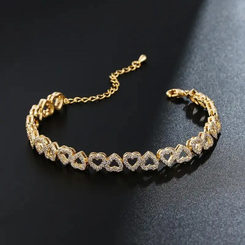 Veliora Gift B Valentine Gift Women's Elegant Artificial Zircon Decorated Heart Design Bracelet, Fashion Jewelry Accessories for Party, Daily Clothing Decor for Girl