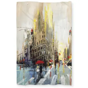 Begin Home Decor C1DCTXLW5M70GF Abstract Rainy Street Beige Man Twin Size Extra Long Duvet Cover - Home Decor