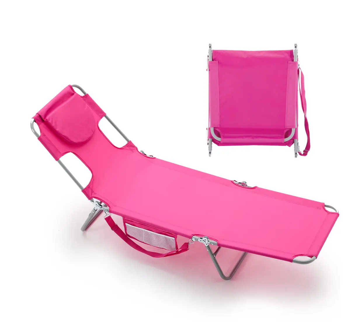 Folding Adjustable Chaise Lounge Chair, Portable Beach Lounge Chair with Backpack Straps & Side Pocket for Outside, Patio, Poolside, Lawn