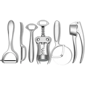 Public Goods Kitchen Tool Set | 6 count Kitchen Utensil Set | Includes Y-Peeler, Peeler, Bottle Opener,  Opener, Pizza , and Garlic Press | Plastic-Free, Dishwasher Safe Gadget Essentials