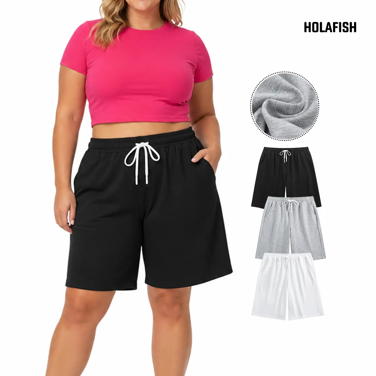 Holafish 1/2 Pack Unisex Sports Casual Shorts 7" Inseam Womens Casual Shorts Ultra Comfortable Everyday Chic Style Casual Wear Breathable Fabric with Pockets for Home and Out