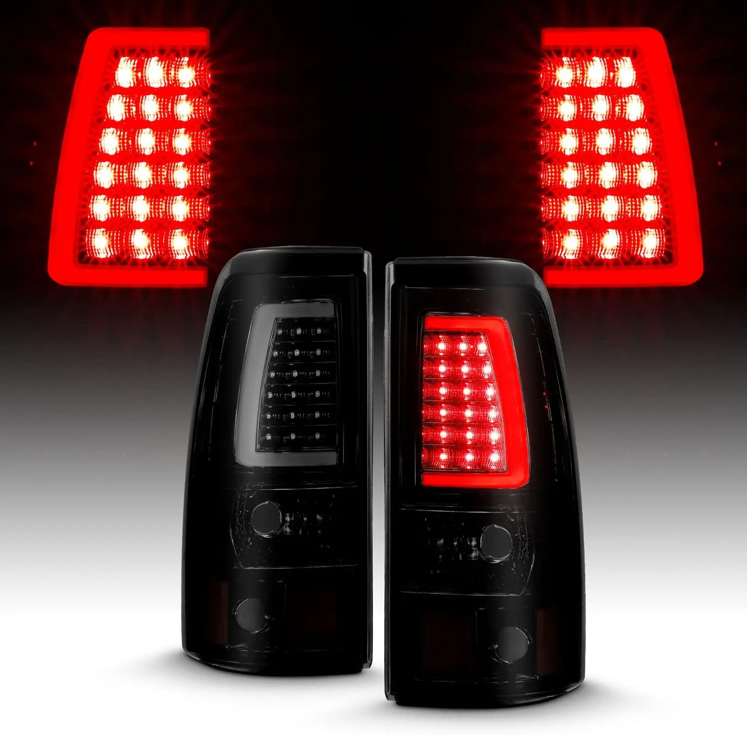 AmeriLite for 1999-2006 GMC Sierra / 99-02 Chevy Silverado Pick Up Truck Dark Black C-Type LED Tube Tail Lights Brake Lamp Set - Passenger and Driver Side