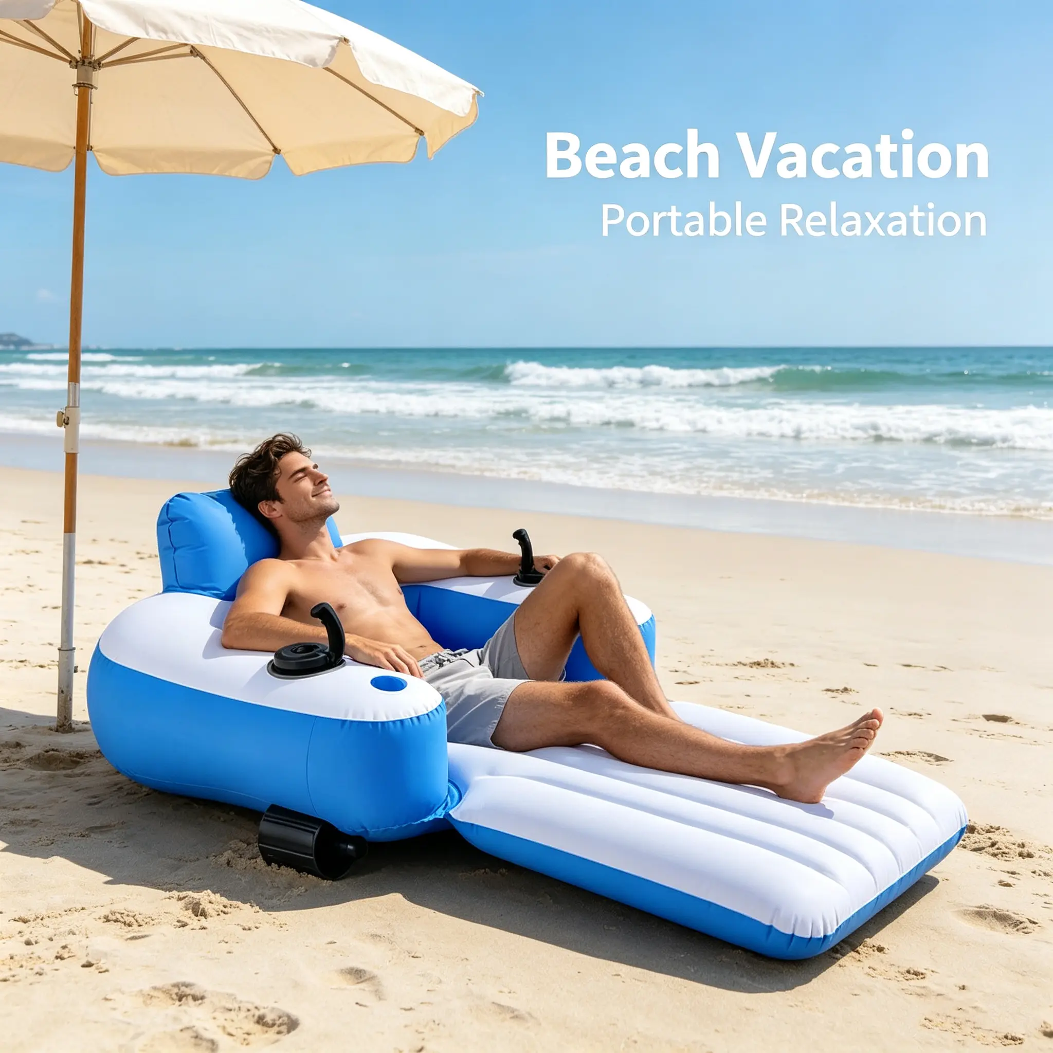 Adult Inflatable Motorized Water Floating Chair, Rechargeable Battery Operated Pool Lounger with Joystick Controller for Summer Outdoor Water Activities