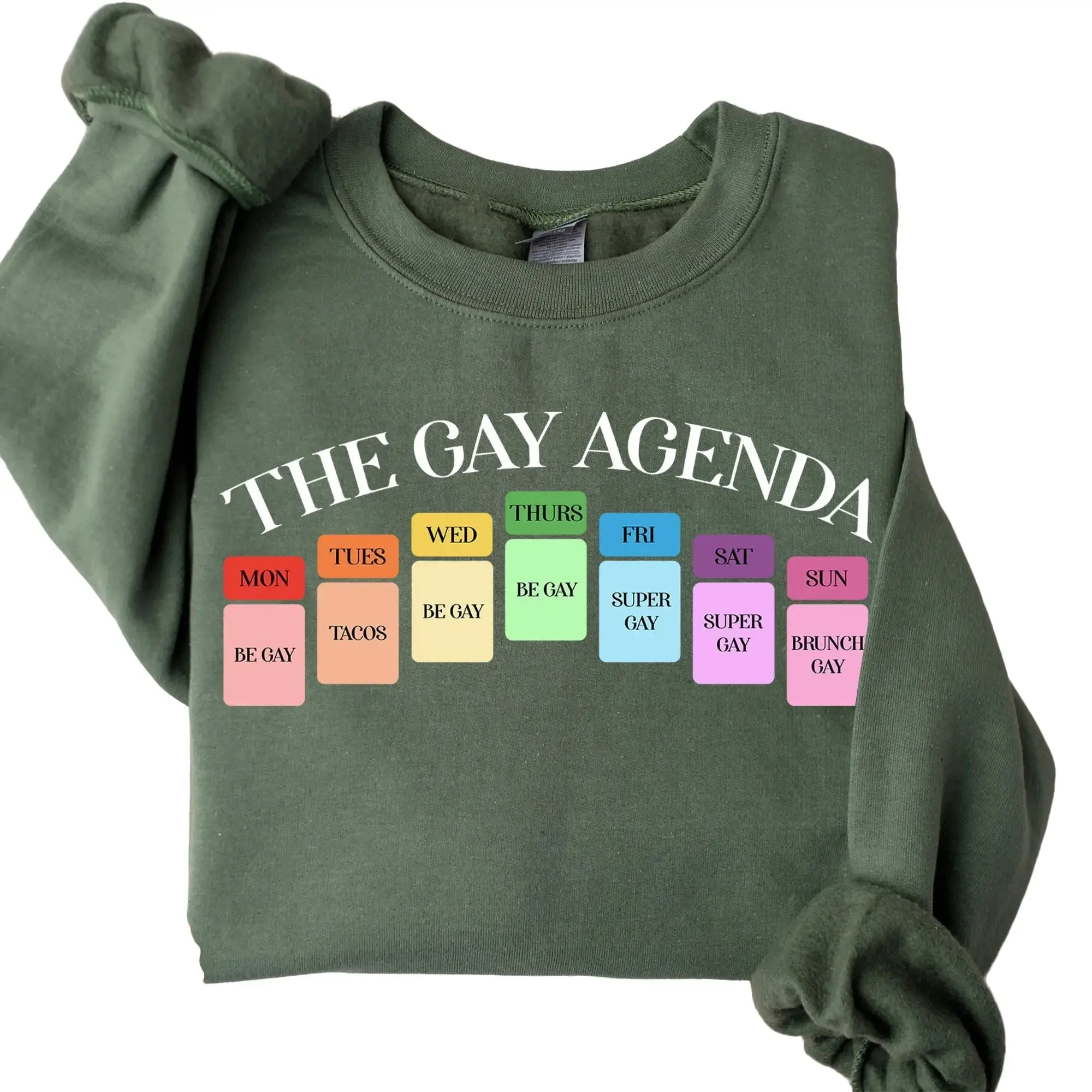 The Gay Agenda Sweatshirt, Gay LGBT Crewneck Casual Long Sleeve Sweatshirt, Bisexual Sweater, Lesbian Shirt Hoodie Motocross Menswear Tops