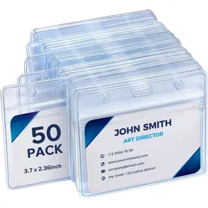 50 Pack Extra Thick Horizontal Badge Holder Plastic Clear ID Card Holder with Resealable Zip Waterproof Name Tag Holders : Office Products Office Supplies
