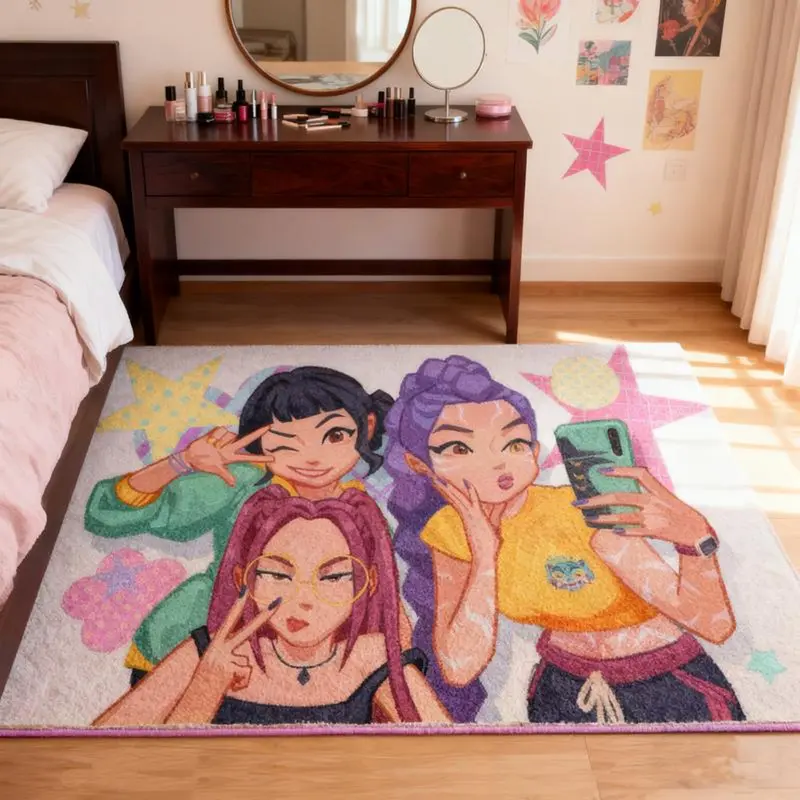 Fashionable Bedroom Bedside Carpet, Soft Comfortable Plush Foot Mat, K-Pop Demon Hunter Rug, Girls Room Decoration, Living Room & Closet, Fluffy Rug