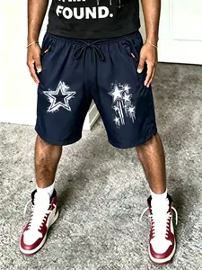 Men's Star Meteor Print Gym Shorts, Summer Breathable Running Shorts, Casual Loose-Fit Gym Shorts with Pockets, Comfortable Workout Gear