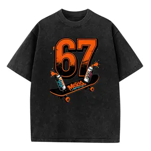 Funny 67 t shirt 230g Oversize Short Sleeve for Boys Graphic Tee Round Neck 100% Cotton Comfortable Fit Streetwear men's t shirts Heavy Wash Cotton t-shirt vintage style top