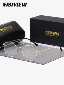 VISIVIEW unisex retro full-frame high quality eyewear glasses with anti-blue light, oval frame, and clear lenses.