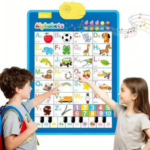 Children's Early Education English Wall Chart with 26 Letters Numbers Words Fun Patterns Touch Sounds Spelling Game Piano Effects for 3-Year-Old Babies School Education Classroom Use Sound Book Piano Key English Learning Poster Perfect Educational Gift in