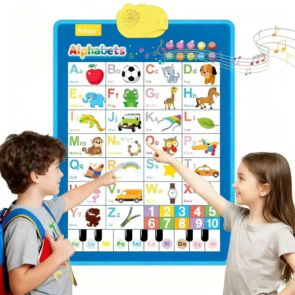 Kids' Early Learning English Wall Sticker Set - 26 Letters, Numbers, Vocabulary, Tactile Sound Effects, Spelling Games, Piano Effects, Voice Book, Piano Keys - for 3-Year-Old Toddlers, Classroom School Education