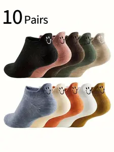 Women's Low-Cut Invisible Socks, Casual Solid Color Boat Socks, Comfortable Soft College Style, Aesthetic, Daily Wear, Everyday, 10 Pairs Pack